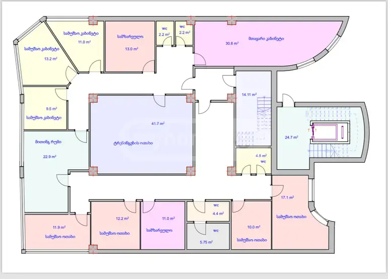 Office Commercial Area For Rent In Vake view 1